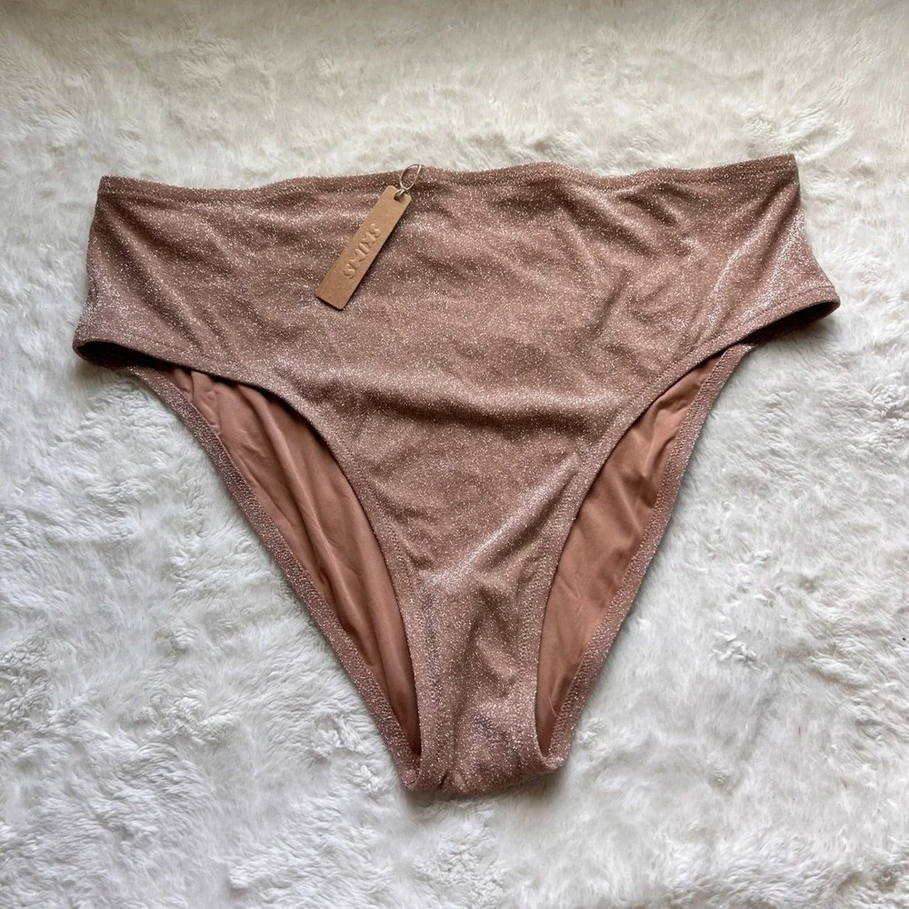 Skims Metallic Swim High Waisted Bikini Bottom Rose Gold SW-BKN-0108 Size 4X NWT